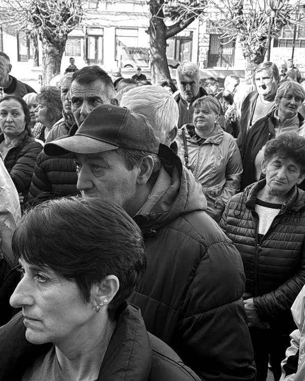 Workers at the protest in Vranje